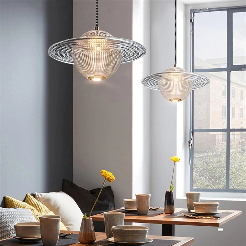 Modern glass pendant light nordic flying saucer LED