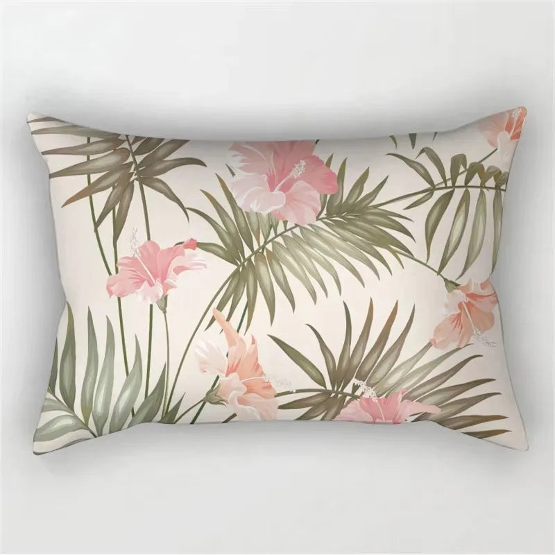 Decorative cushion cover green tropical leaf pattern 30 x 50 cm
