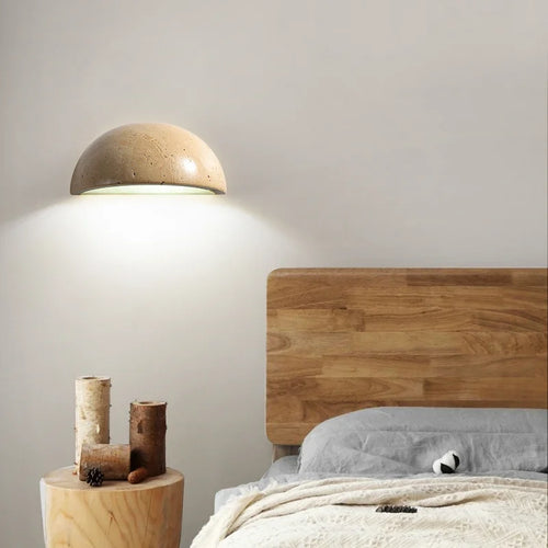Retro semi-circular natural travertine LED wall light for decoration - vue 3 sur 9