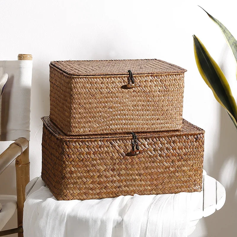 seagrass woven storage box for bath products - vue 9 sur 10