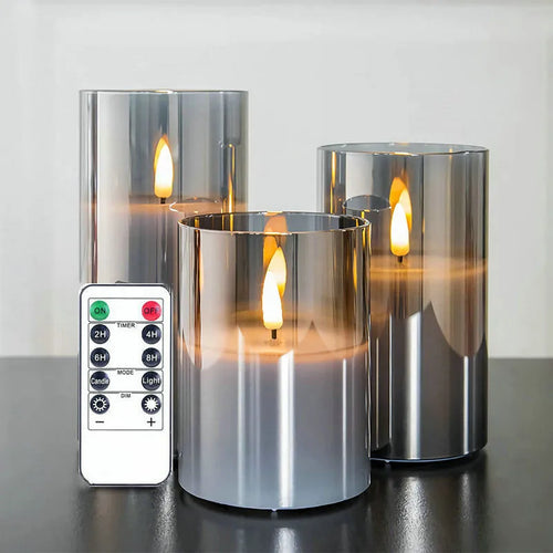 decorative rechargeable LED pillar candle with remote control in 3D tube - vue 12 sur 12