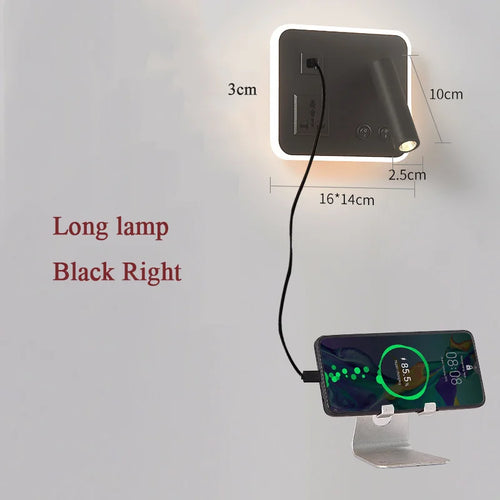 LED bedside wall lamp with USB port and rotary switch - vue 13 sur 14