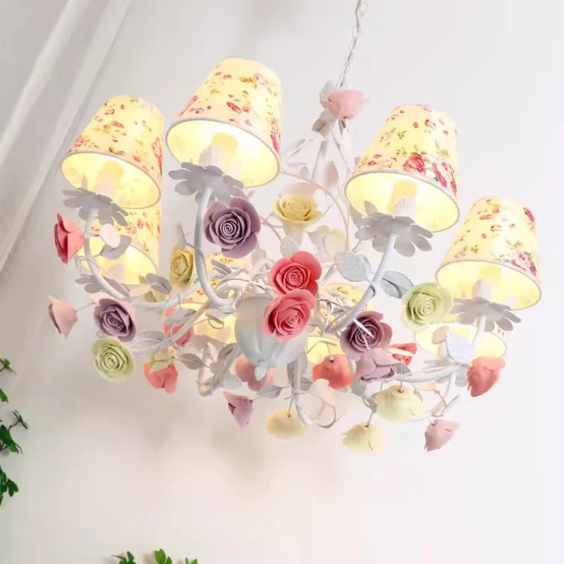 Romantic chandelier for children's princess room with luminous flowers