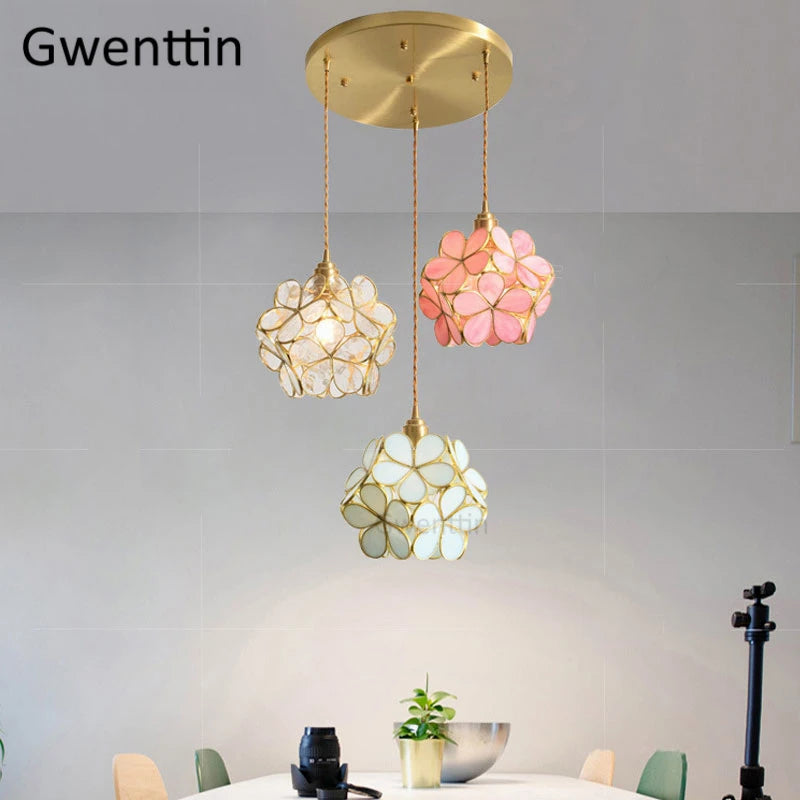 Art deco floral glass pendant light for elegant interiors - vue 4 sur 11
