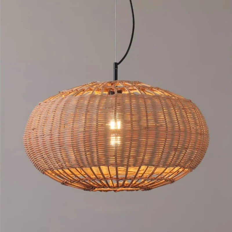 Woven rattan pendant light wabi sabi style for interior decor