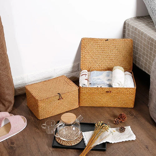seagrass woven storage box for bath products - vue 10 sur 10