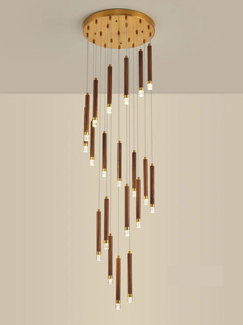 Modern LED walnut chandelier for simple Nordic duplex - vue 3 sur 7