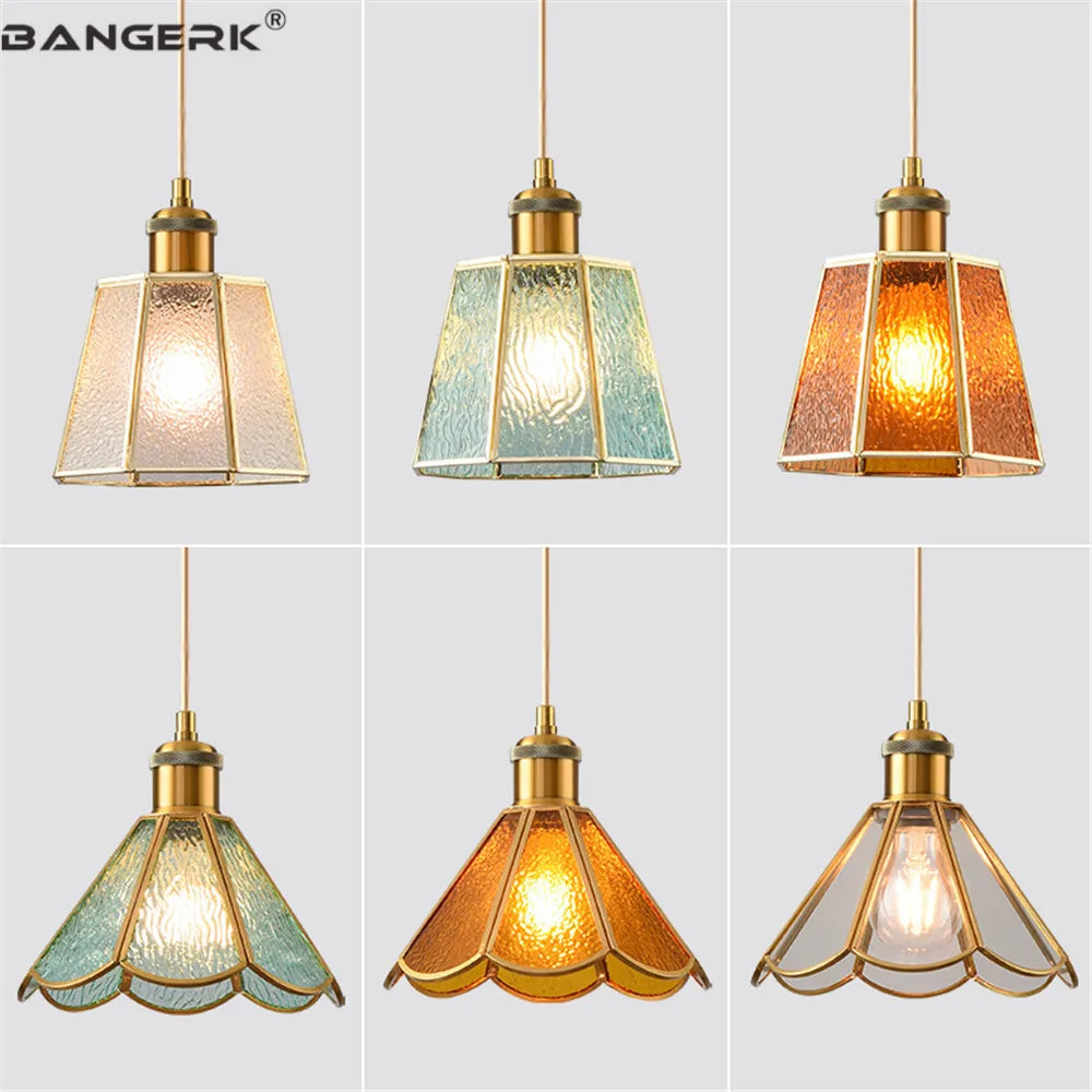 Nordic vintage brass stained glass pendant light loft decorative lighting
