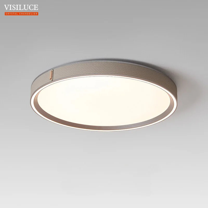 Modern leather LED ceiling light with remote control and adjustable lighting