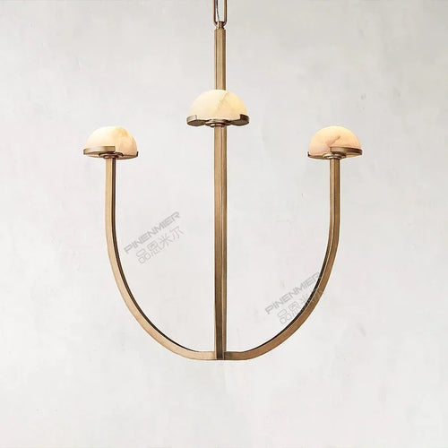 Spanish natural marble retro style copper and LED chandelier - vue 4 sur 9
