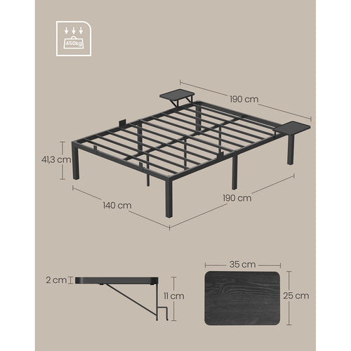 VASAGLE Double Bed Frame, Metal Bed Frame, with Bedside Shelves, Guest Bed Frame, for 190 x 140 cm Mattresses, Easy Assembly - vue 7 sur 7