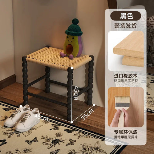 Creative Gourd Stool, French Woven Solid Wood Stool, Household Shoe Changing Stool, Living Room Sofa Side Shelf - vue 10 sur 13