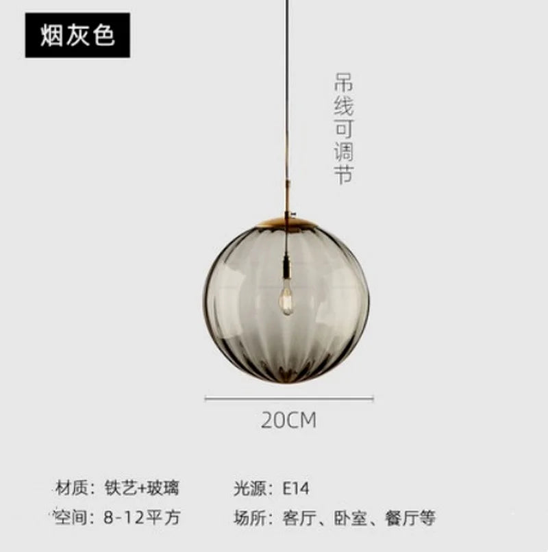 Nordic coloured glass globe pendant light water grain modern restaurant kitchen bedside lamp - vue 19 sur 29