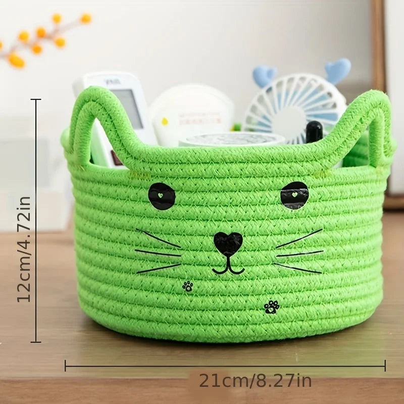 Cat head woven cotton storage baskets for office and home - vue 6 sur 11