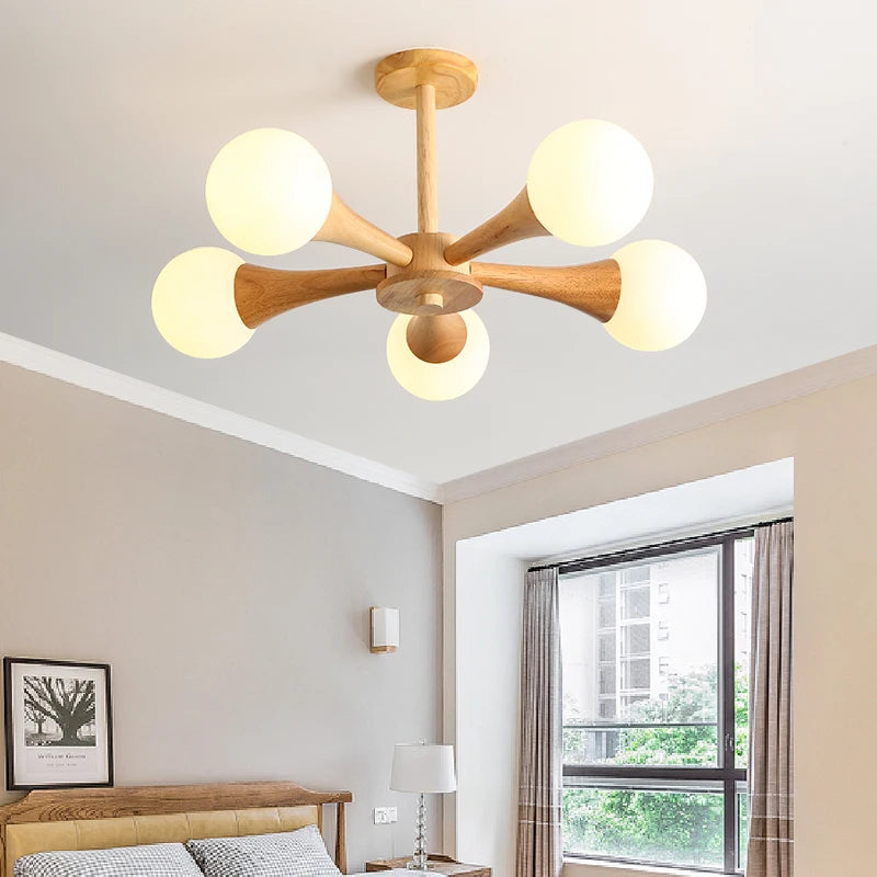 Japanese nordic solid wood log chandelier - vue 3 sur 9