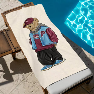 Lightweight quick-dry beach towel with anime bear print