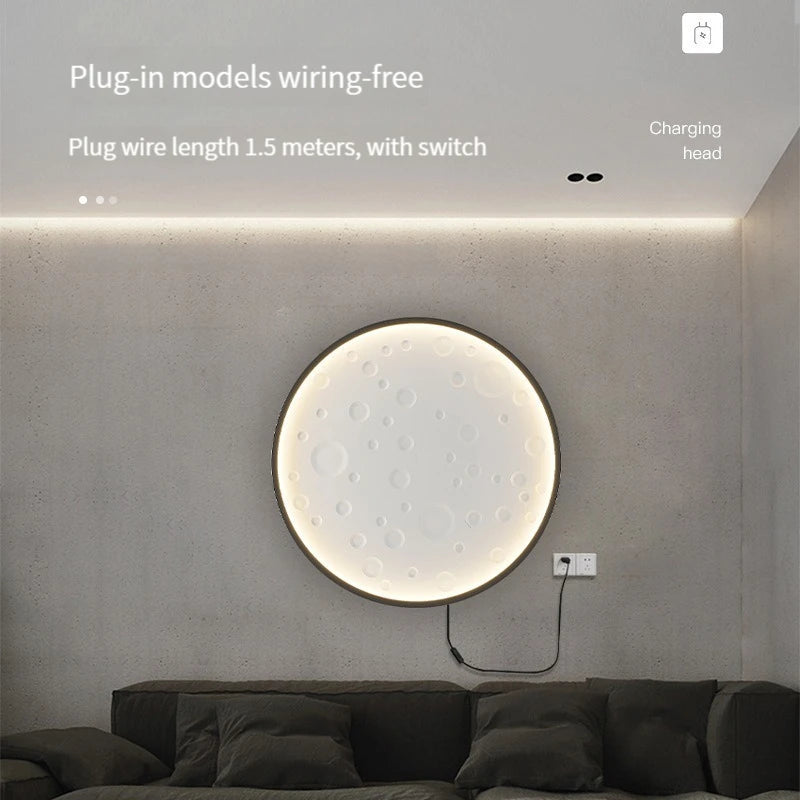 Modern round wall light with plug and rechargeable wire - vue 3 sur 14