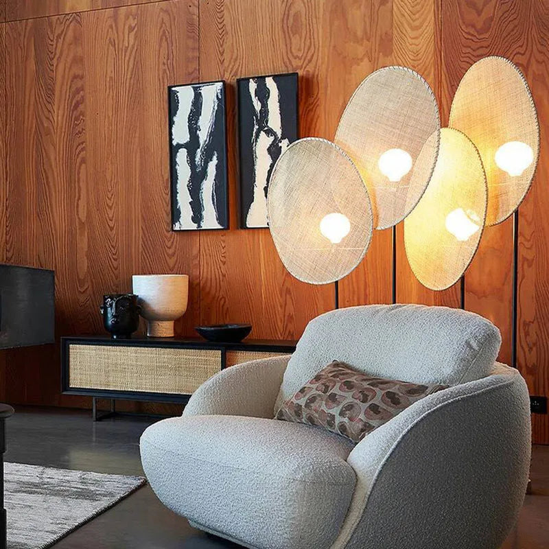 Woven rattan floor lamp Asian style for modern interiors - vue 3 sur 14