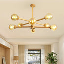 Modern wooden chandelier with glass lampshades for home decor