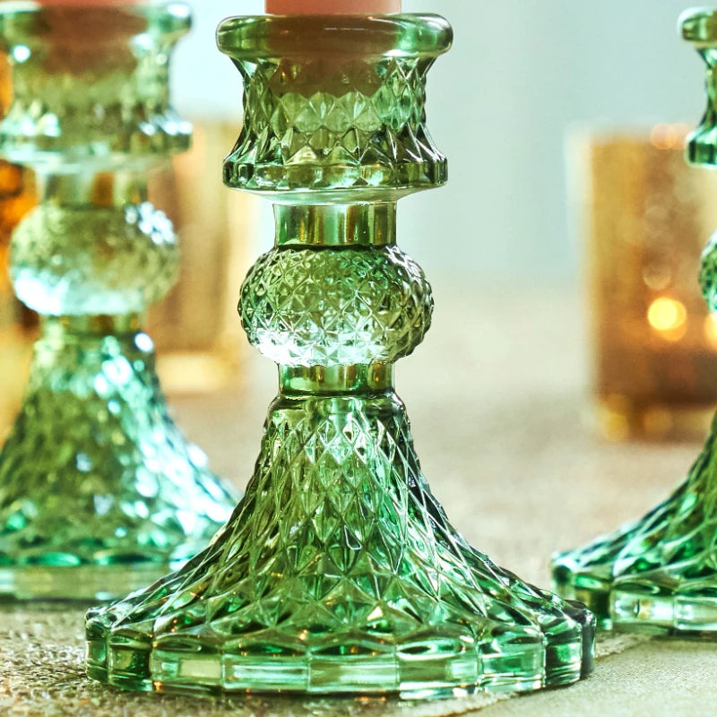 Crystal glass candle holders for festive table decorations - vue 3 sur 8