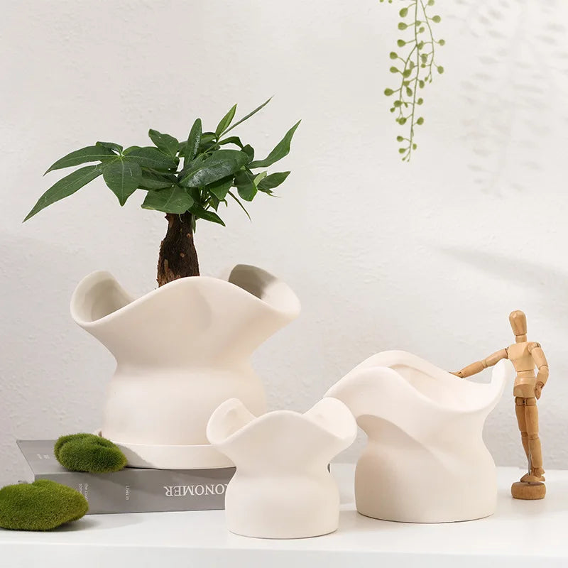 ceramic flower pot with tray for balcony