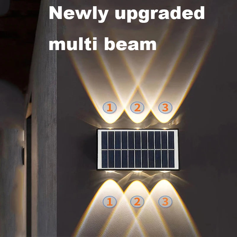 Modern solar LED waterproof wall light for outdoor garden, courtyard or street - vue 5 sur 14