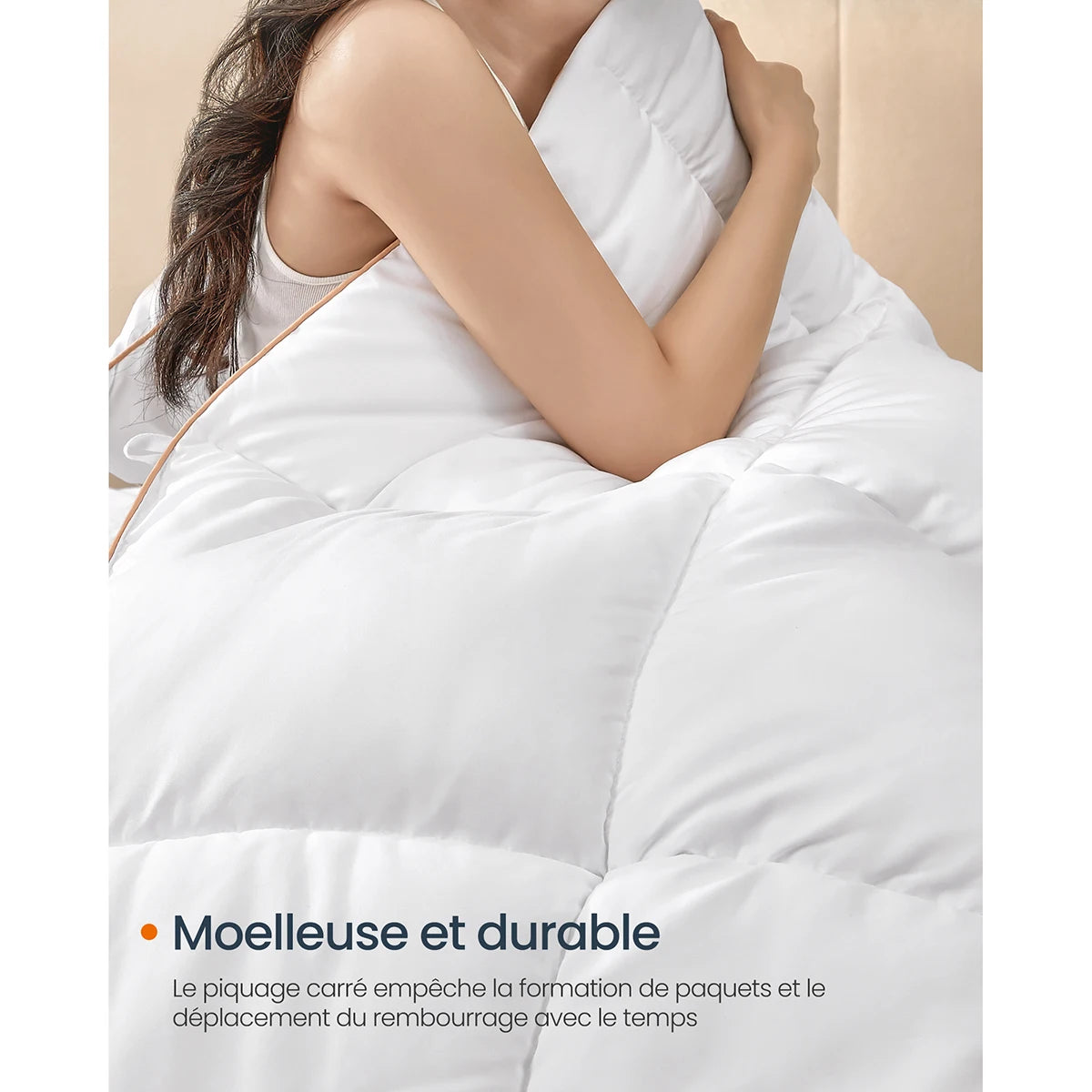 Couette, Duvet 200 x 200 cm, Couette Matelassée avec 8 Boucles, Édredon 300 GSM, Couette Double, Couette à Piquage Carré, Blanc - vue 5 sur 7