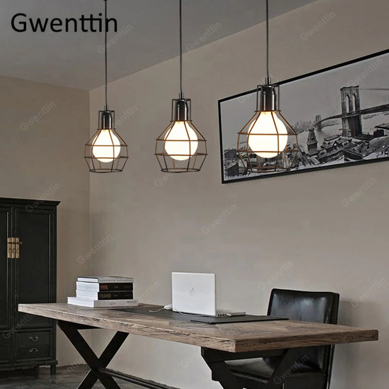 Iron cage pendant light for modern retro interior decor - vue 3 sur 11