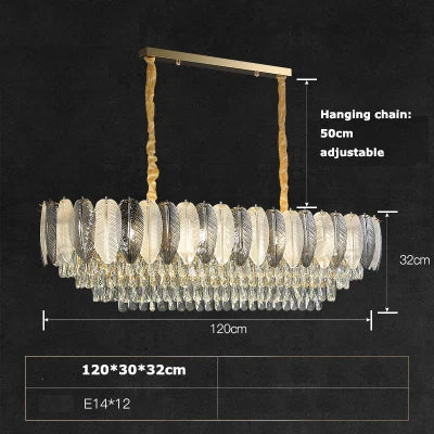 Art deco inspired LED crystal chandelier with white and grey feathers - vue 14 sur 17
