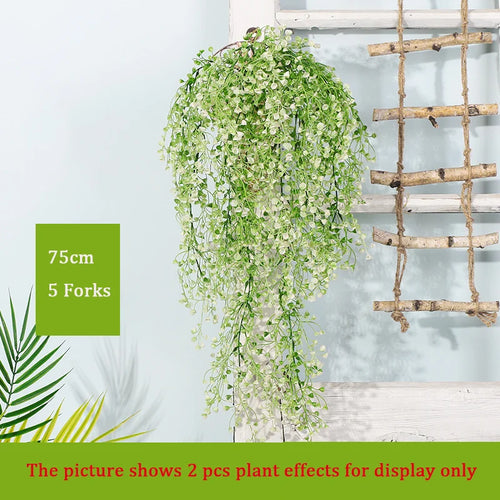 Rattan wall decoration with leaves and golden bell - vue 9 sur 11