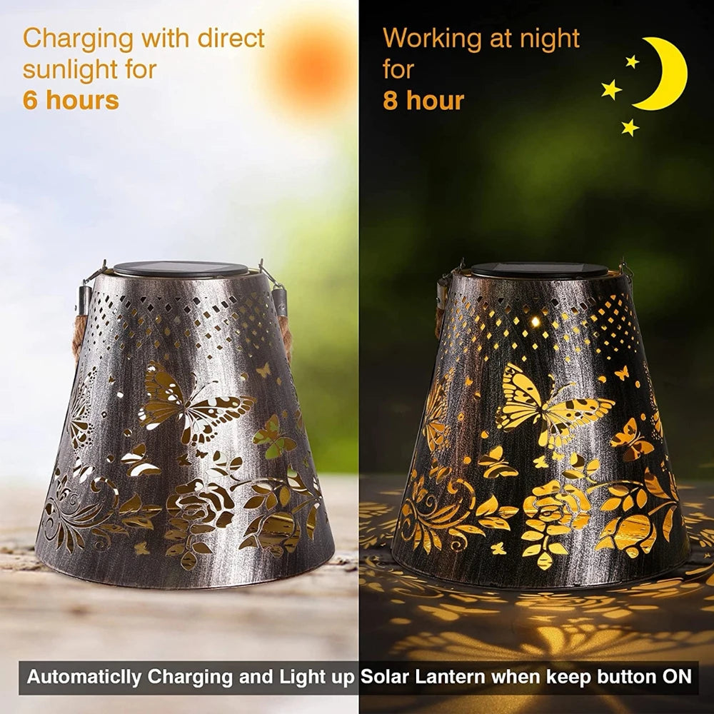 Solar hanging lantern with flower and butterfly projection for outdoor garden