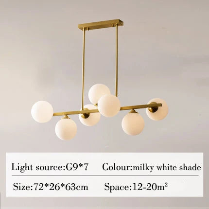 Suspended copper chandelier with glass globe for interior decoration - vue 10 sur 10