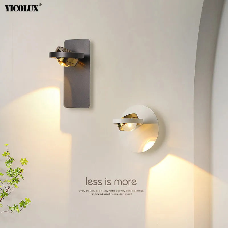 Rotatable modern LED wall light black and white for living room TV background, hallway, indoor spotlight, home decor