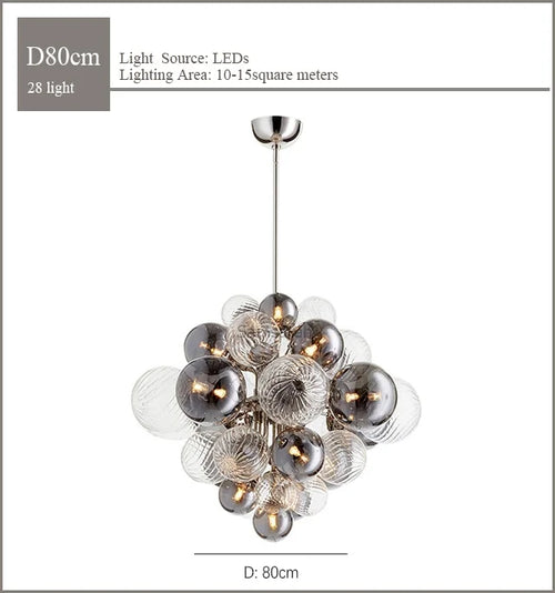 Nordic glass globe chandelier with LED lighting - vue 10 sur 10