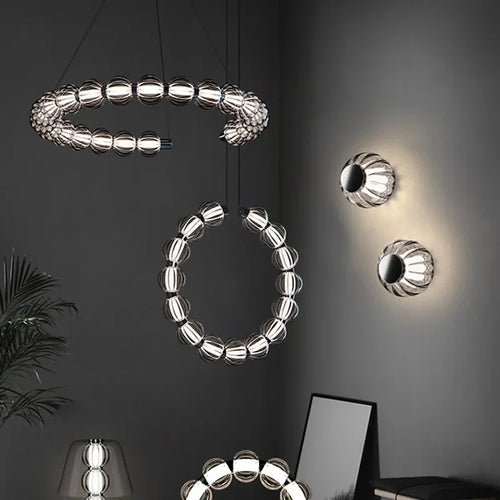 Luxury chrome pearl necklace style LED chandelier