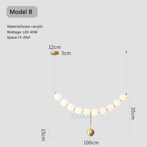 lustre suspension en acrylique blanc avec perles - vue 17 sur 16