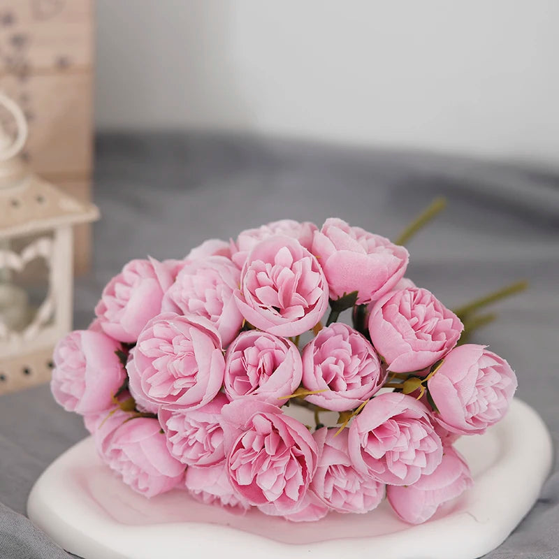 bouquet of 27 artificial silk roses and peonies decorative