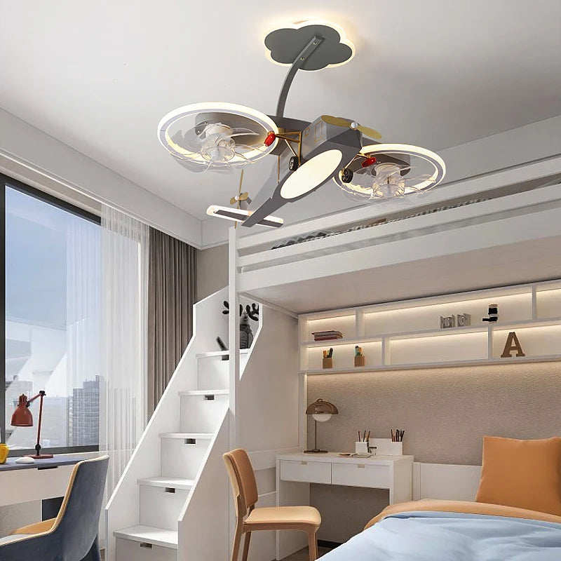 Creative cartoon airplane LED chandelier for children - vue 6 sur 10