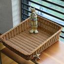 Woven rattan serving tray with handles for storage and parties