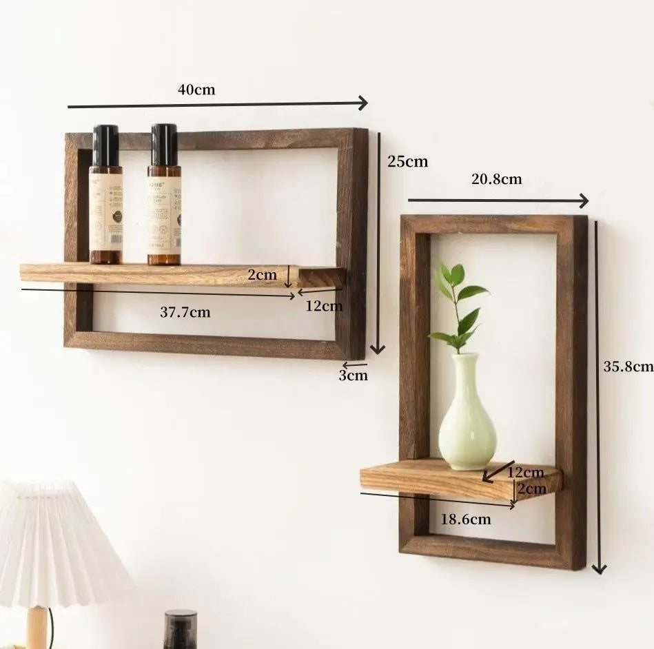 Set of 2 wooden floating wall shelves for storage and decoration