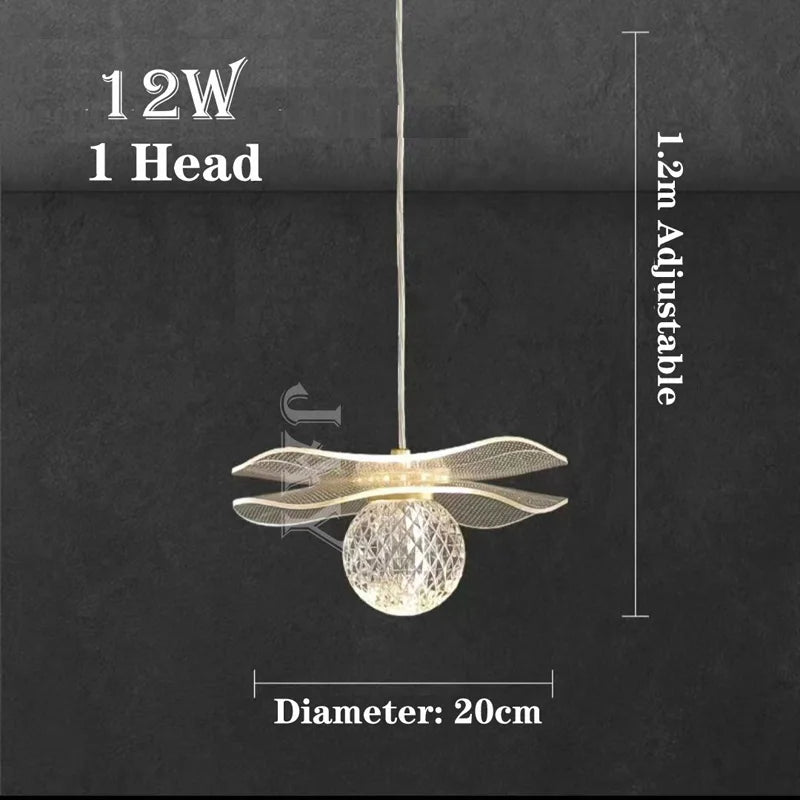 Customisable modern lotus leaf crystal pendant light - vue 8 sur 13