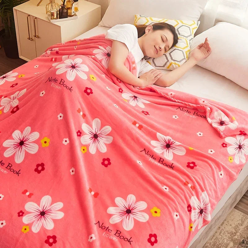Soft fleece check throw with summer floral design