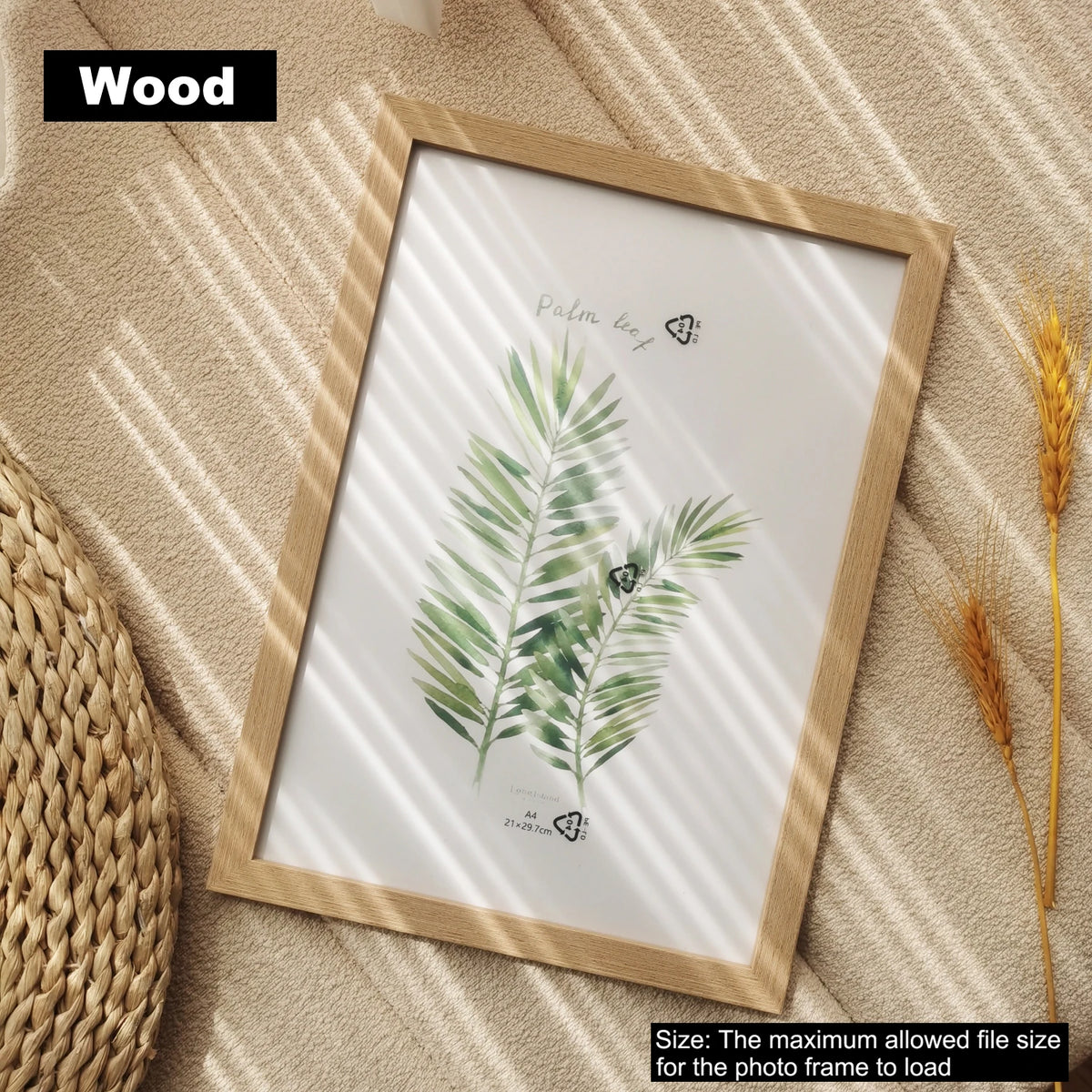 Decorative wooden photo frame for hanging or standing