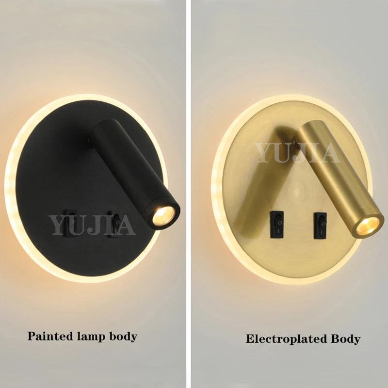 Modern LED wall light with USB ports and adjustable reading lamps