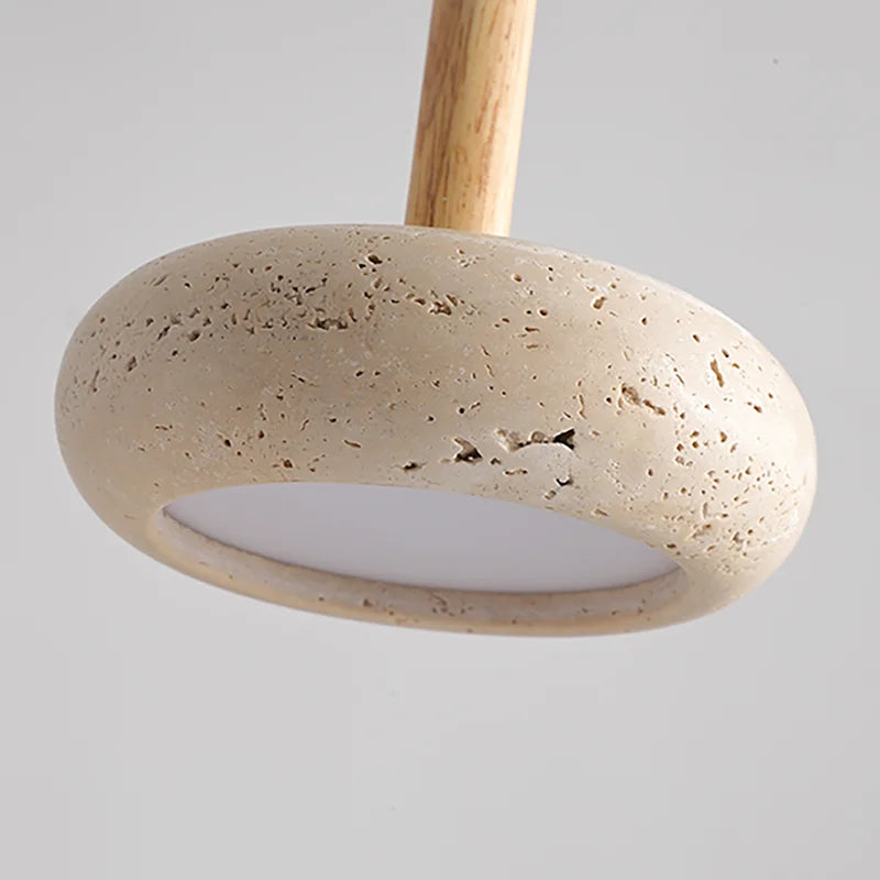 Travertine LED chandelier with natural stone pendant - vue 5 sur 6