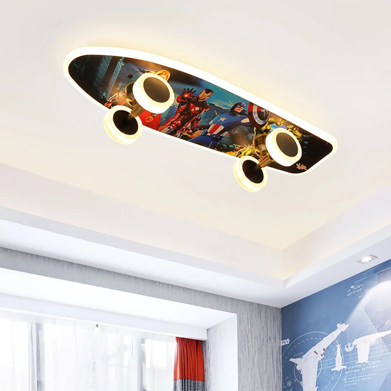 Nordic creative skateboard ceiling light for modern children's bedroom