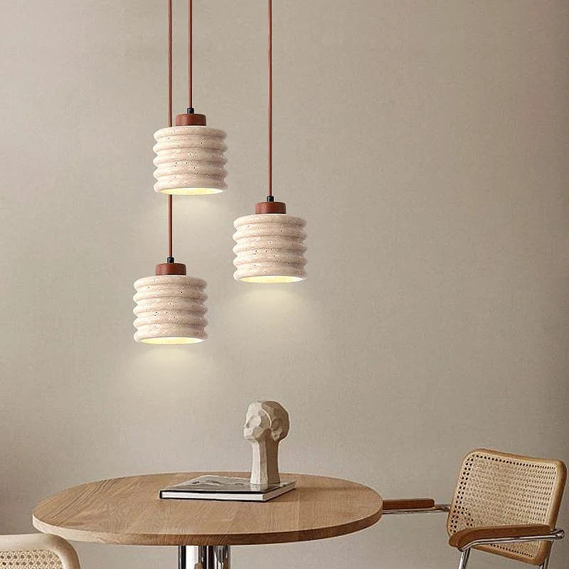 Wabi-sabi stone pendant light for designer interior decor - vue 3 sur 8