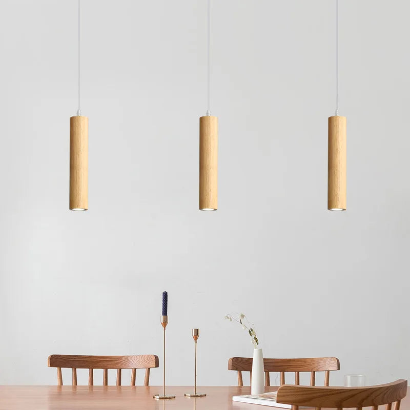 modern wooden pendant light with interior LED lighting - vue 6 sur 8
