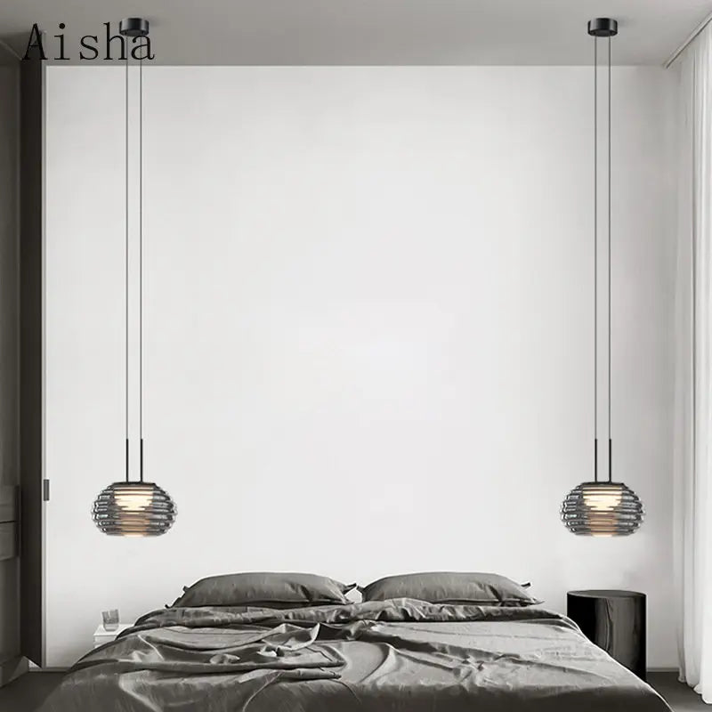 Modern glass LED bedside pendant lamp - vue 3 sur 7