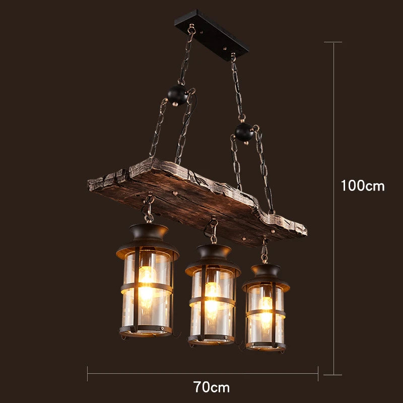 Retro wood industrial style chandelier for café and restaurant - vue 16 sur 24